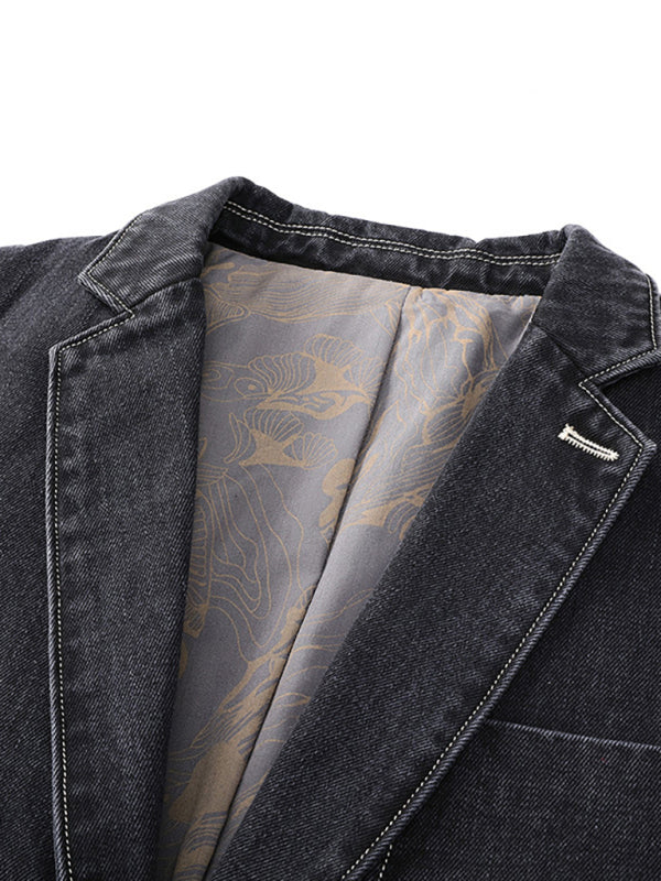 Men's Casual Loose Denim Blazer, Multi-pocket Suit Jacket