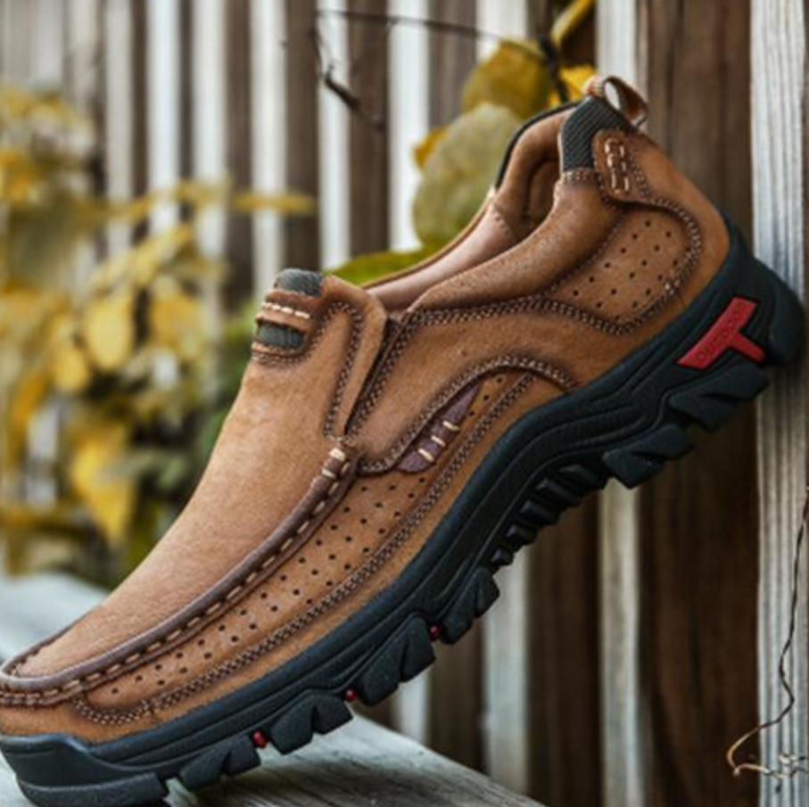 Men's Casual Outdoor Genuine Leather Slip-On Shoes with Rubber Sole