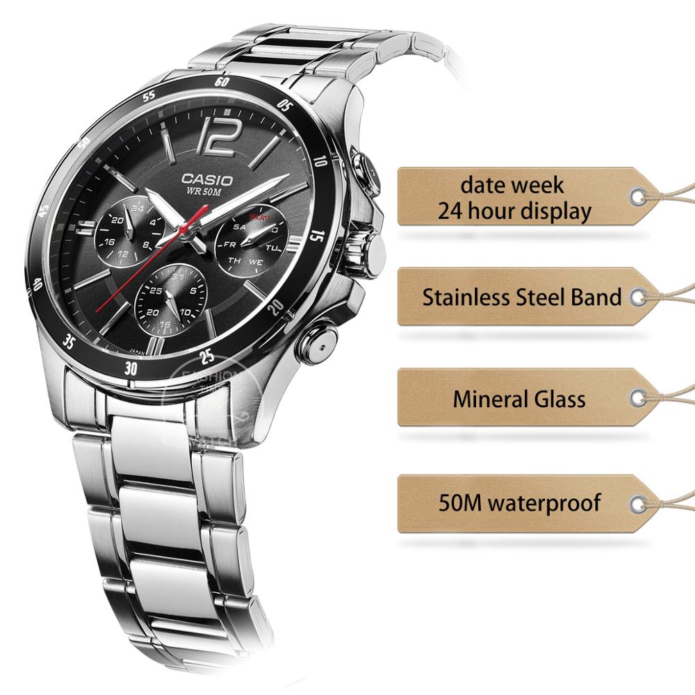 Casio Men's Quartz Watch: 50M Waterproof Timepiece with Ion Plated Case and Stainless Steel Band