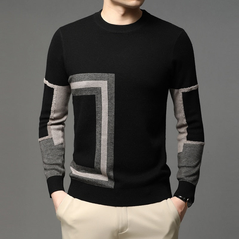 LANGBEEYAR Unisex Geometric Pattern Knitted Pullover - Casual Autumn Winter Sweater