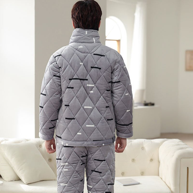 Men's Winter Pajama Set: Warm Three-Layer Cotton-Padded Sleepwear Suit