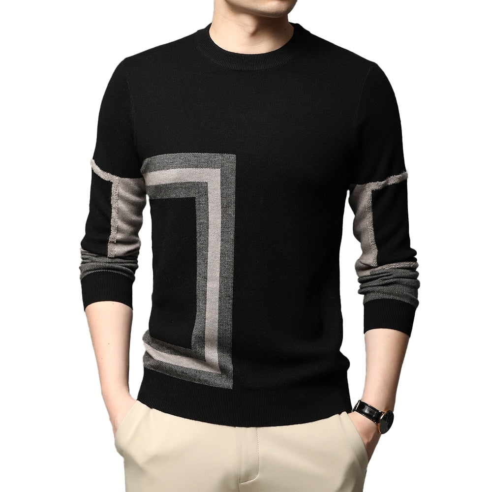 LANGBEEYAR Unisex Geometric Pattern Knitted Pullover - Casual Autumn Winter Sweater