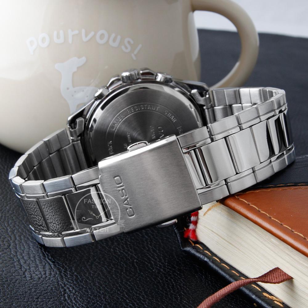 Casio Men's Quartz Watch: 50M Waterproof Timepiece with Ion Plated Case and Stainless Steel Band