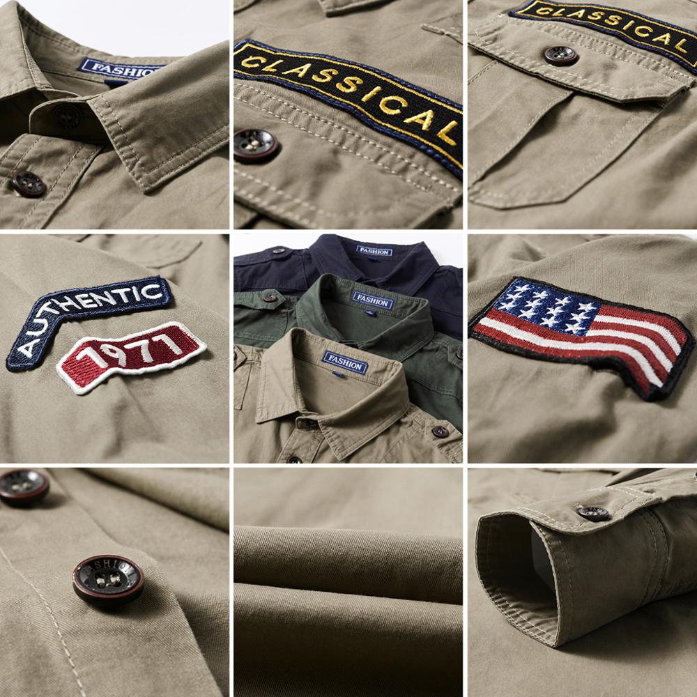 Military Casual Style Shirt 100% Pure Cotton, Khaki, Navy and Green Long Sleeve.