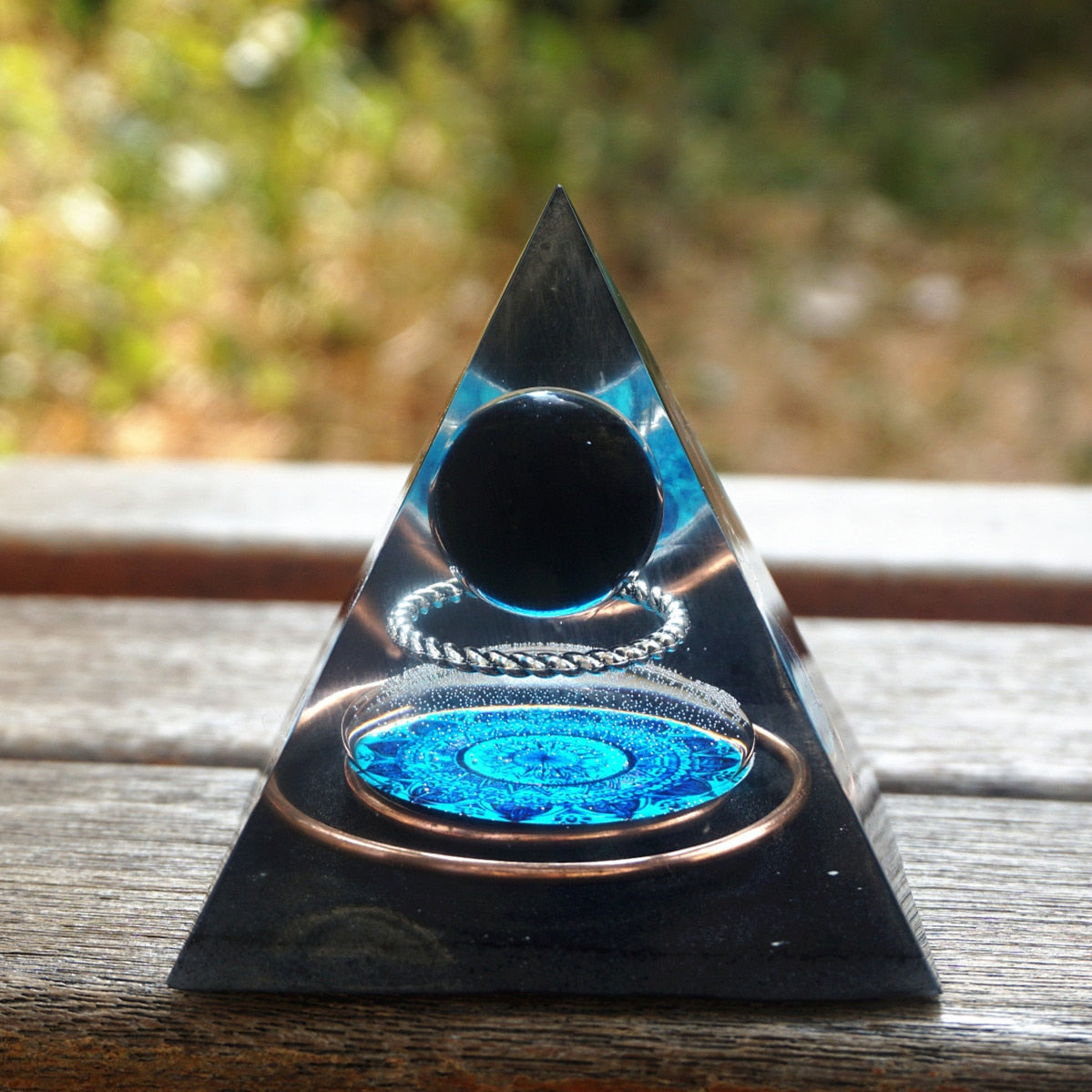 Handmade Orgonite Pyramid Mandala Obsidian Crystal Sphere