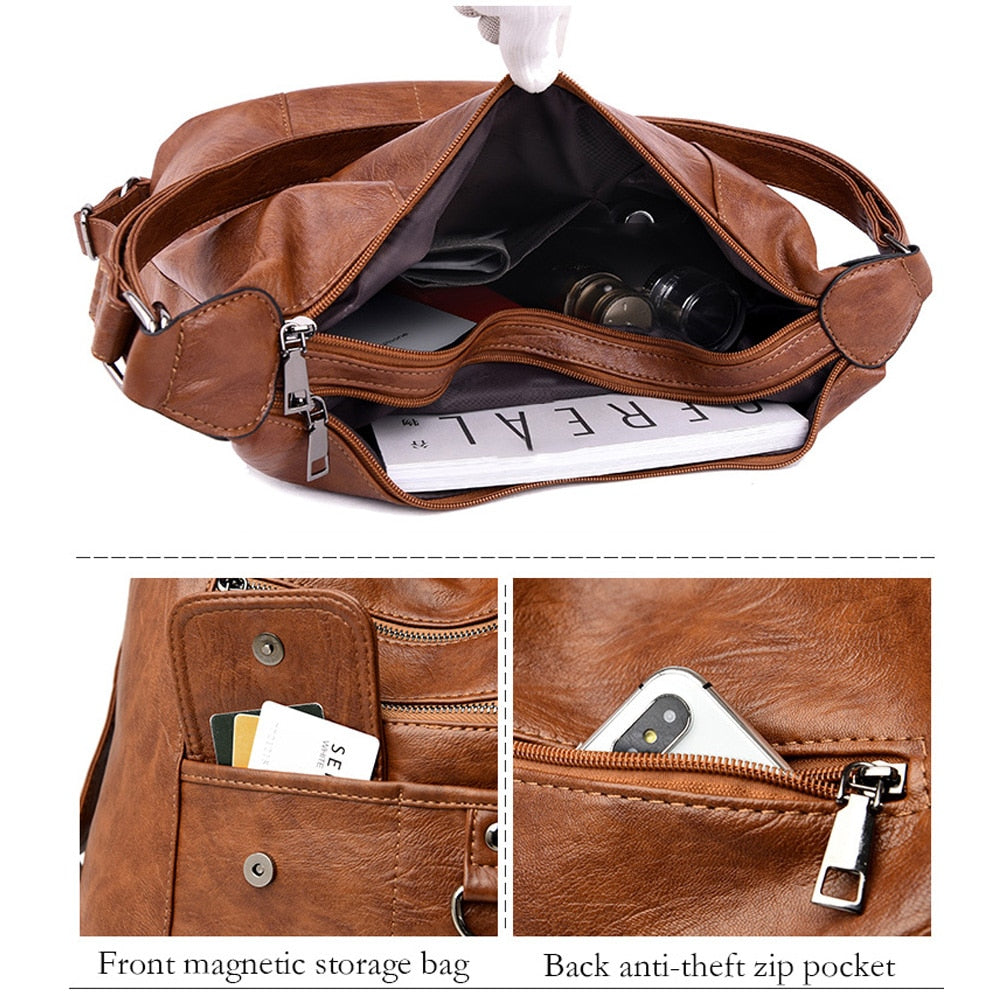 Women's Faux Leather Crossbody Handbag - Versatile Top-Handle/Shoulder Bag with Multifunctional Design