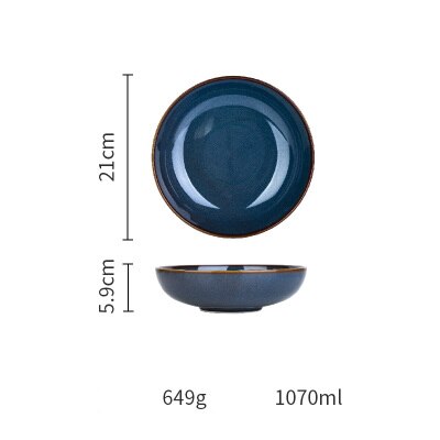 Deep Blue Color Ceramic Tableware Retro Glazed Dinnerware, Porcelain Pottery Dish Plate