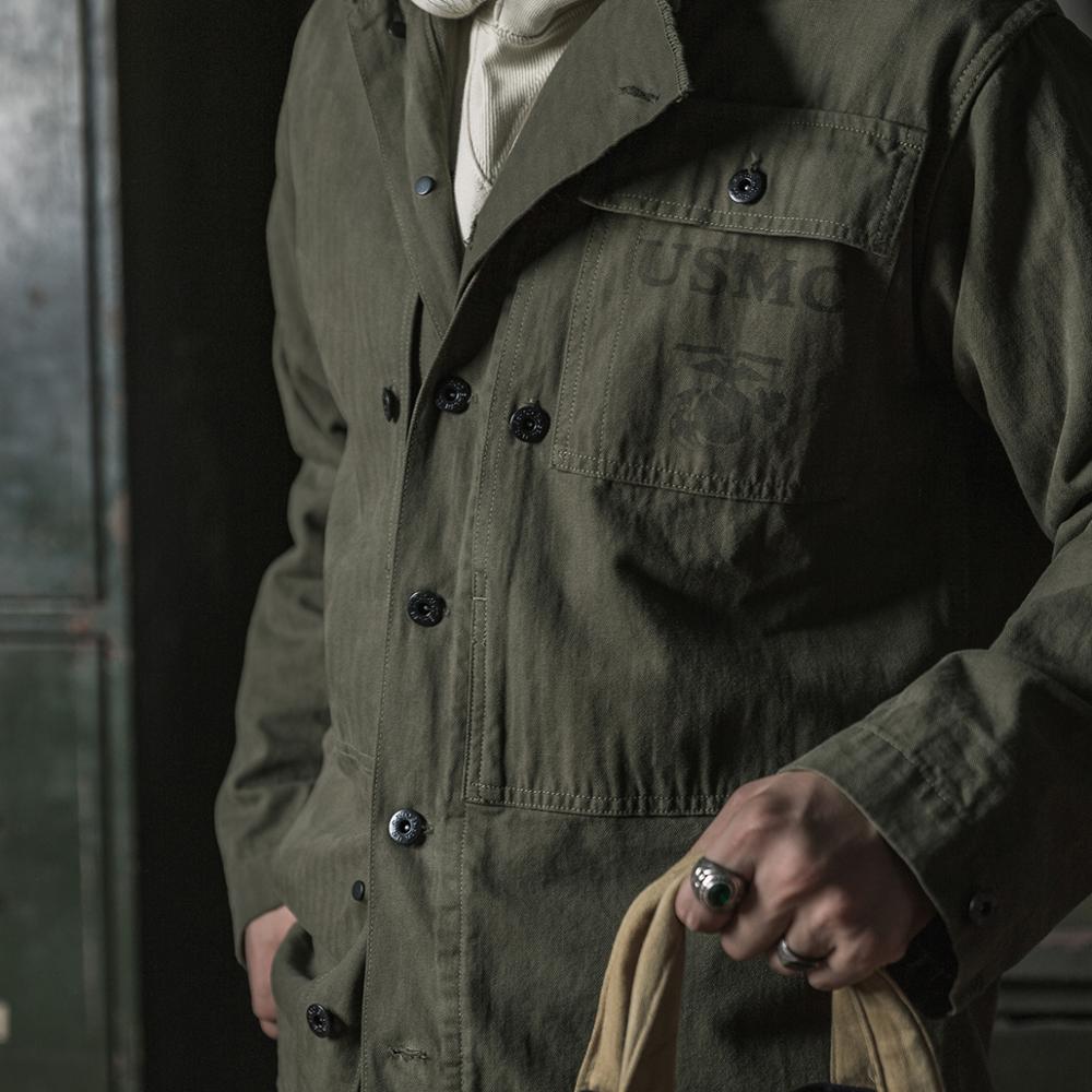 Bronson WW2 Style USMC P-44 Utility Jacket. Vintage Herringbone Twill Combat Uniform