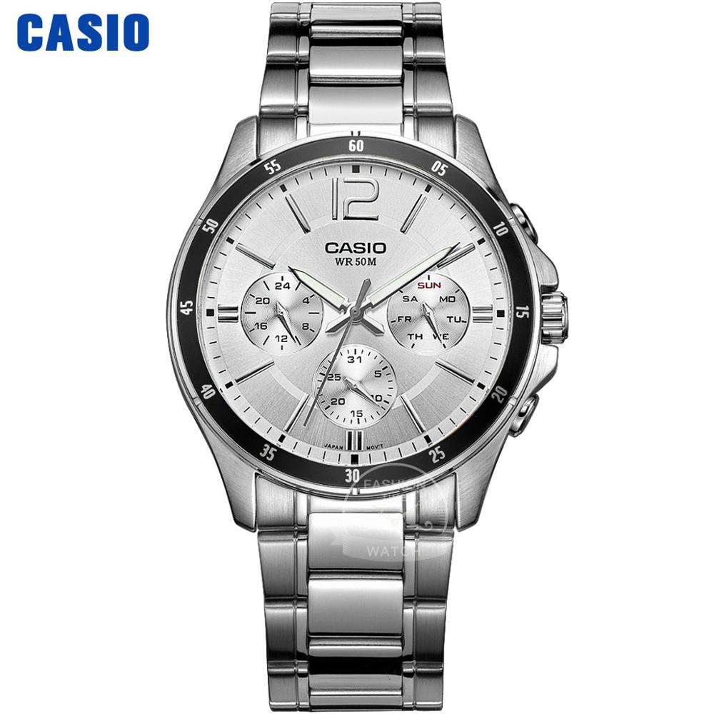Casio Men's Quartz Watch: 50M Waterproof Timepiece with Ion Plated Case and Stainless Steel Band