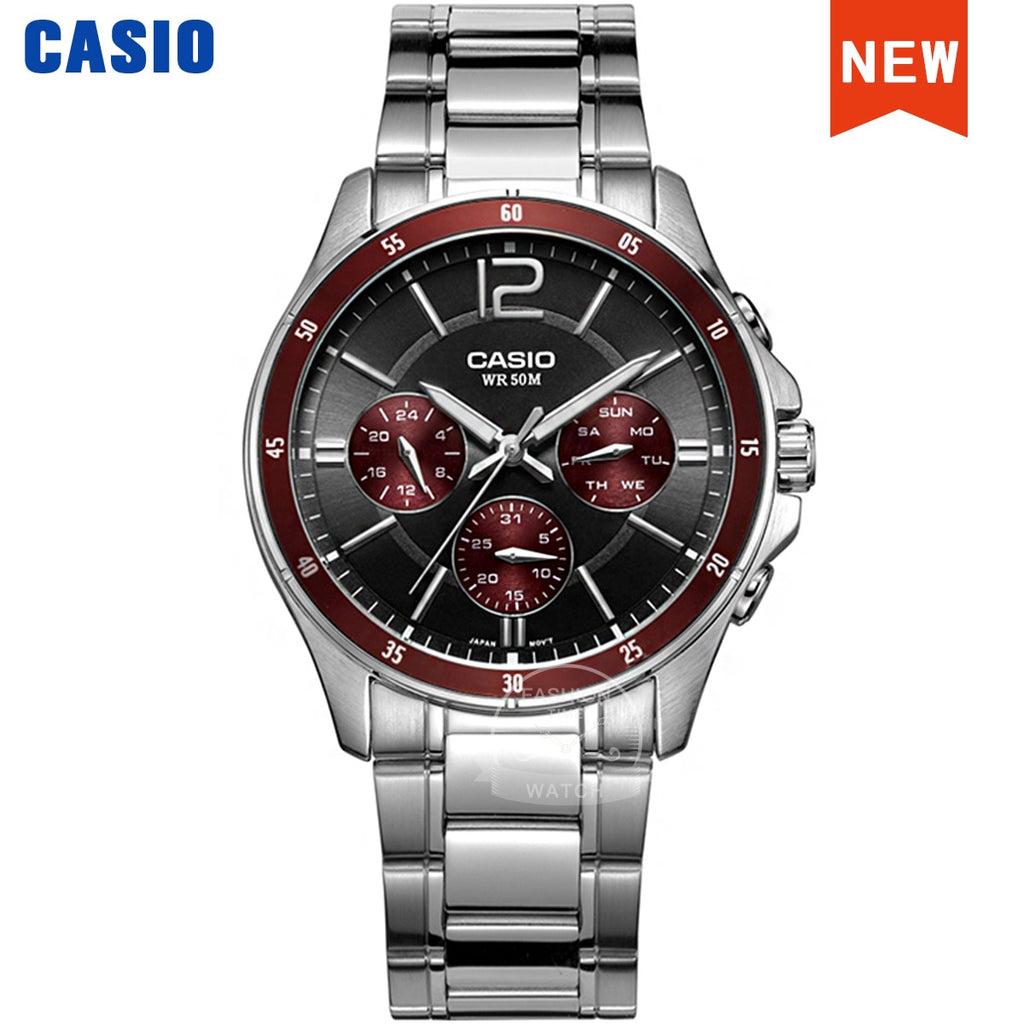 Casio Men's Quartz Watch: 50M Waterproof Timepiece with Ion Plated Case and Stainless Steel Band