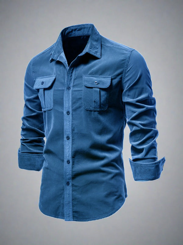 Men's corduroy slim-fit casual long-sleeve shirt