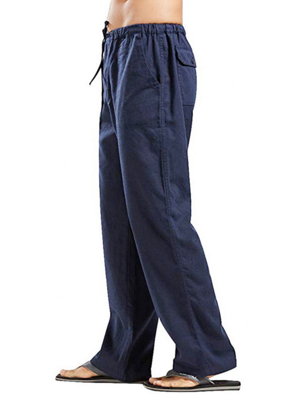 Stylish Linen Blend Drawstring Pants