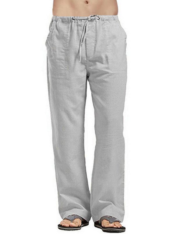 Stylish Linen Blend Drawstring Pants