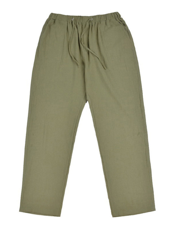 Stylish Linen Blend Drawstring Pants