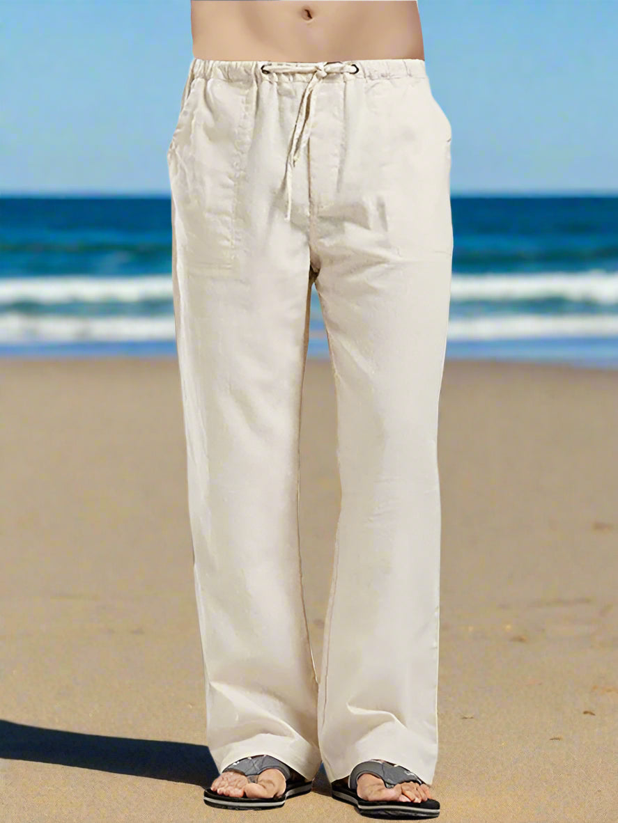 Stylish Linen Blend Drawstring Pants