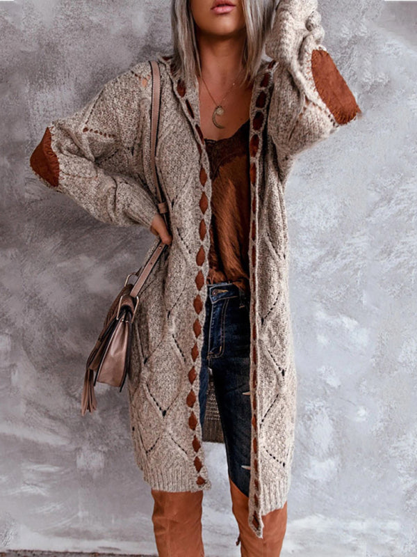 Casual Panel Hooded Colorblock Cardigan Sweater