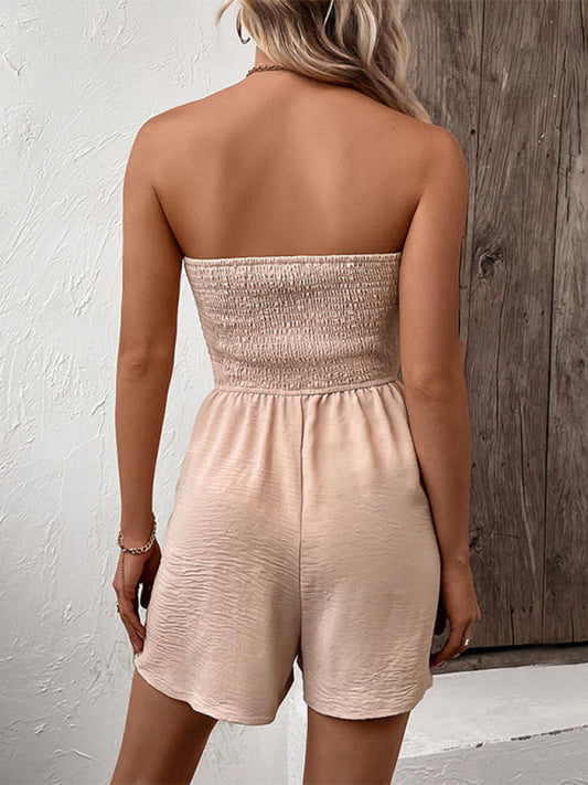 Women's casual solid color cross-border tube top jumpsuit